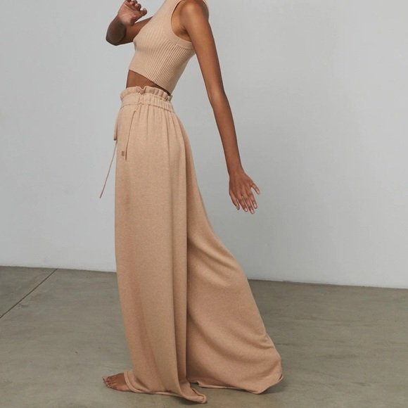 Lunya Cozy Cotton Silk Relaxed Pant Nutmeg Heather Wide Leg Drawstring M New - Picture 3 of 14